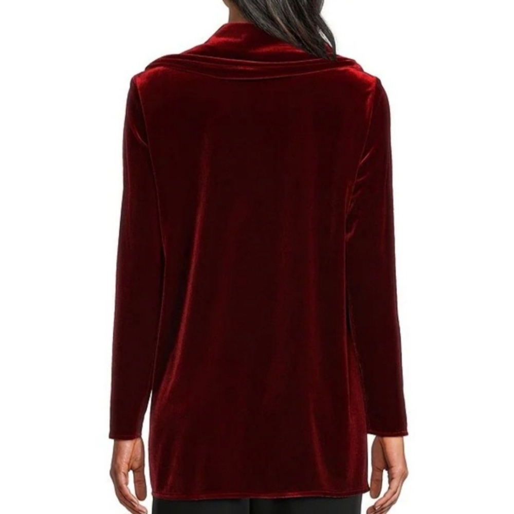 NWT Caroline Rose Velvet Cowl Neck Tunic: Deep Red Made In USA - Picture 2 of 10